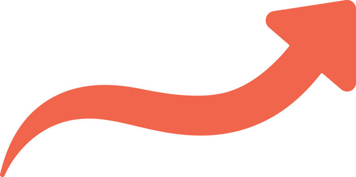 Coral orange wavy arrow pointing upwards on white background.eps
