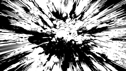 モノクロの集中線が炸裂するコミック背景 漫画風インパクトバーストエフェクト © 秀晃 岡庭