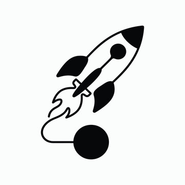 Minimalist rocket launch icon black silhouette depicting space exploration and technological advancement