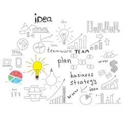 Obraz premium Business strategy and teamwork concept with light bulb sketch strategy business lightbulb teamwork planning