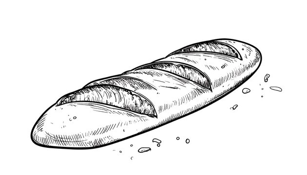 A black and white illustration of a crusty loaf with diagonal cuts