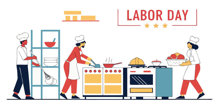 Professional chefs work efficiently together in a commercial kitchen to prepare food for service.