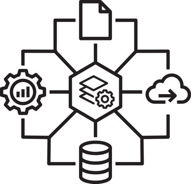 Centralized Data Processing Architecture Flow Diagram Vector Illustration