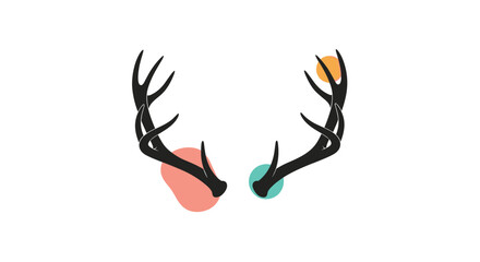 Obraz premium Elegant black outline deer antlers combined with colorful organic background blots for a modern look.
