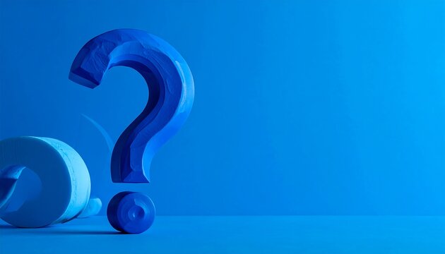 A 3D rendering of a question mark and an at sign on a blue background