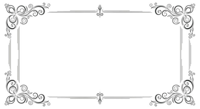 Intricate black vintage filigree frame border with elegant scrollwork details on a clean white background.