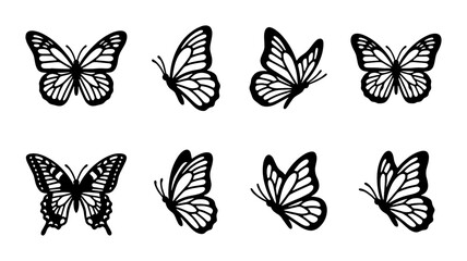 Elegant Butterfly Vector Icons Set, Delicate Insect Silhouettes, Nature Graphics, Black and White Winged Creatures Collection © Faiyaz