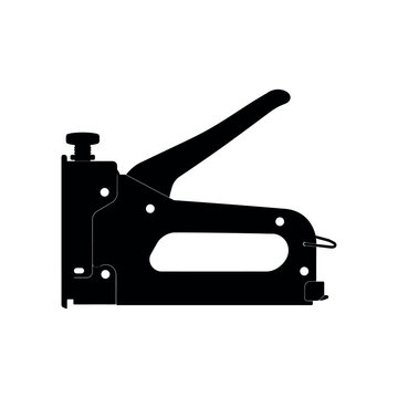 Black silhouette of a manual staple gun tool on white background