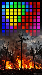 Obraz premium Forest Fire Against Color Spectrum Grid