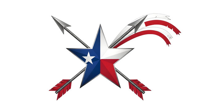 Texas lone star emblem with crossed arrows and ribbon isolated on transparent background
