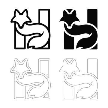 Stylized fox integrated into the letter H shape in multiple design variations