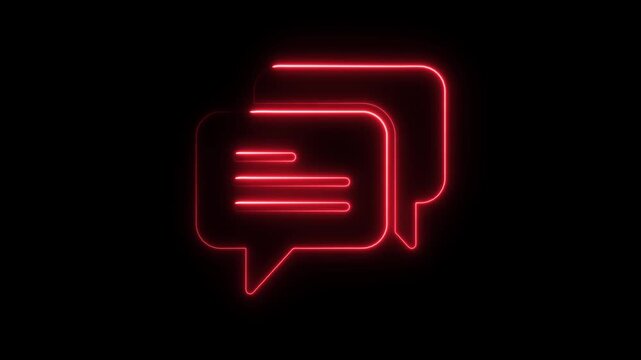 Glowing red neon speech bubbles animation for digital communication and social media concepts