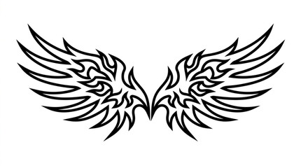 Fototapeta premium Detailed Black and White Angel Wings Illustration.