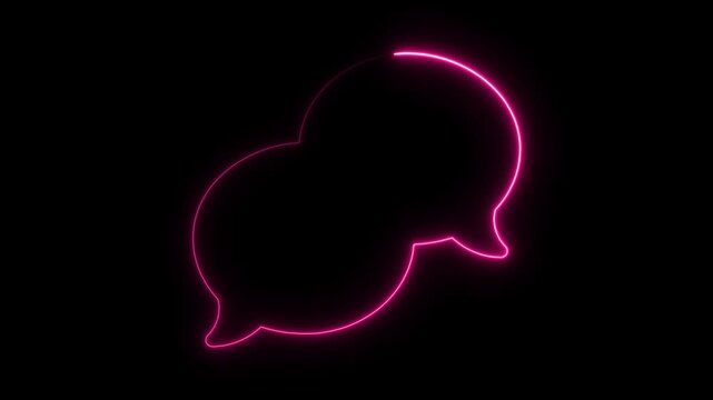Neon pink glowing speech bubbles animation on black background, for social media, communication concepts