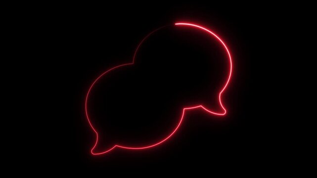 Glowing red neon speech bubbles animation on black background, for social media communication