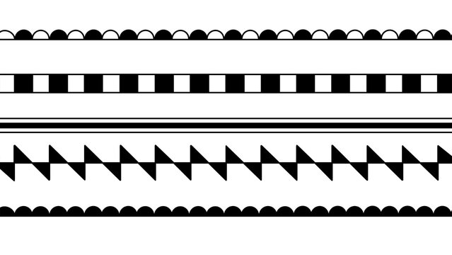 Collection of seamless black and white geometric borders, tribal pattern dividers, and design elements on a transparent background