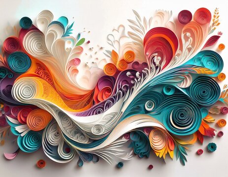 whimsical torn paper designs on white background