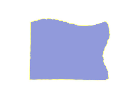 A simplified light purple map outline of the us state of oregon