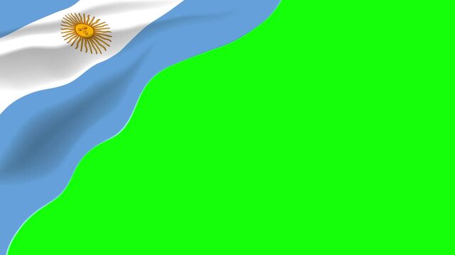 Waving Argentine flag in the corner with green screen background. Perfect for custom videos, news, sports, tourism, and presentations.