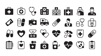 Fototapeta premium Medical icons healthcare service medicine hospital vector illustration set for health care.