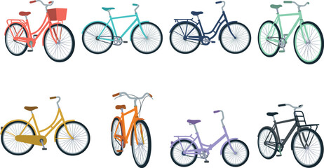 Fototapeta premium Colorful Bicycle Collection with City Commuter Cruiser and Basket Bike Illustrations