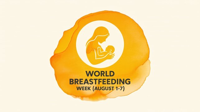 World Breastfeeding Week Banner with Mother Nursing Baby Icon on Watercolor Background
