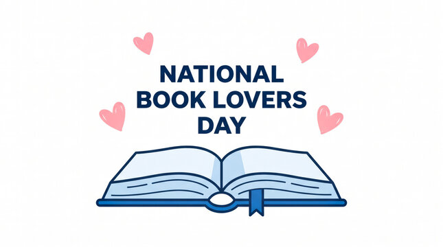 National book lovers day illustration with open book and hearts