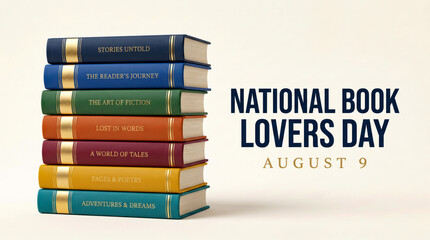 Colorful books stack celebrating national book lovers day august 9