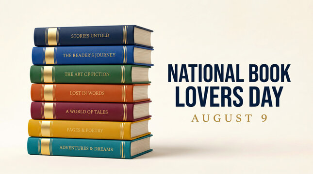 Colorful books stack celebrating national book lovers day august 9
