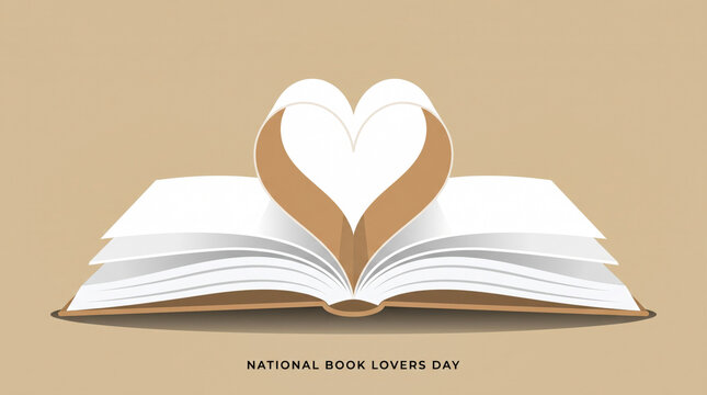Open book with heart shape symbolizing book lovers day