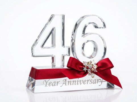 Crystal 46th Anniversary Trophy with Red Ribbon and Jewels.
