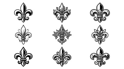 : Premium Black Fleur De Lis Floral Emblem Vector Set on White Background © Shohel