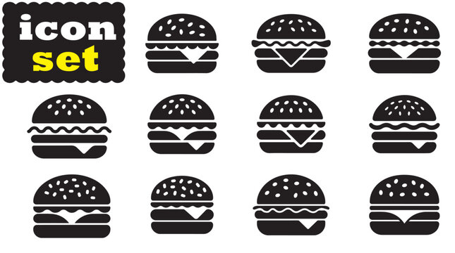 Burger Icon Set, Vector Illustration