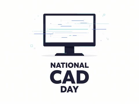Minimalist graphic for National CAD Day celebration with a desktop monitor icon and professional typography design