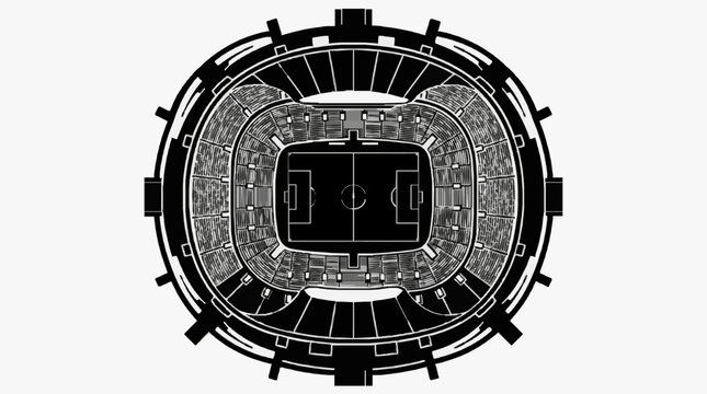 Aerial view of a large empty stadium seating arrangement.