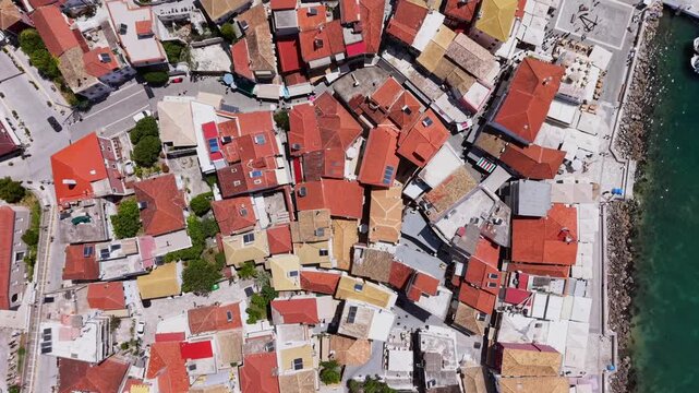 Parga Greek mainland town, aerial view of a mainland coastal town in Greece