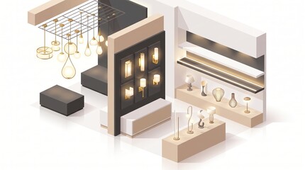Fototapeta premium Modern store interior design featuring various lighting fixtures