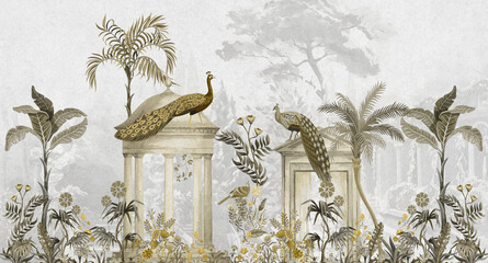 Indian peacock traditional mural wallpaper © kalakarilife