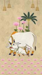pichwai art cow and lotus temple wallpaper © kalakarilife