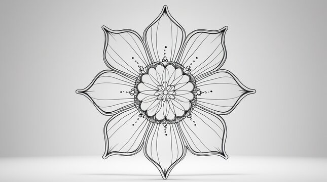 Beautiful hand drawn flower mandala illustration with thin black lines