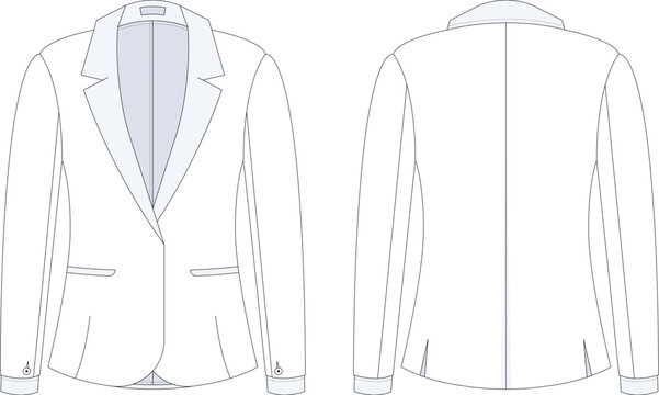 Elegant Women Single Breast Blazer With Notched Lapel And Two Button Front Viewed From Front And Back