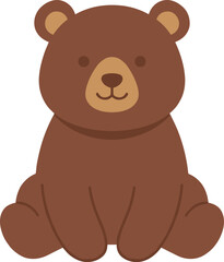 Fototapeta premium Cute brown bear sitting down, simple cartoon of a friendly forest animal on a white background