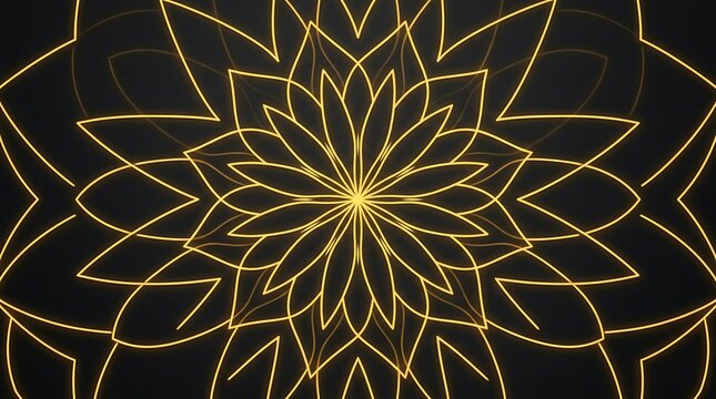 Glowing golden mandala pattern on black background