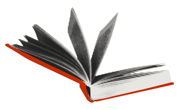 Open book with pages turning. Collage vector illustration. Education, literature, reading, back to school and study concept. Isolated on transparent background as png