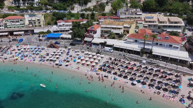 Parga Greek mainland town, aerial view of a mainland coastal town in Greece