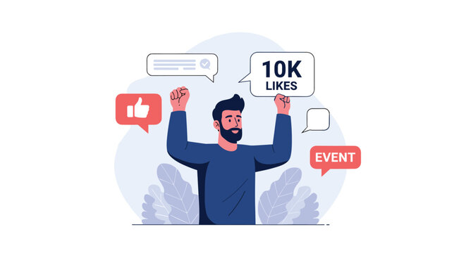 Successful social media influencer celebrates reaching a major milestone of ten thousand likes on his latest digital content.