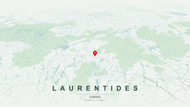 Modern minimalist vector map of the Laurentides region, Quebec. High-quality scalable illustration of Les Laurentides boundaries, Riviere du Nord and regional lake for posters design.