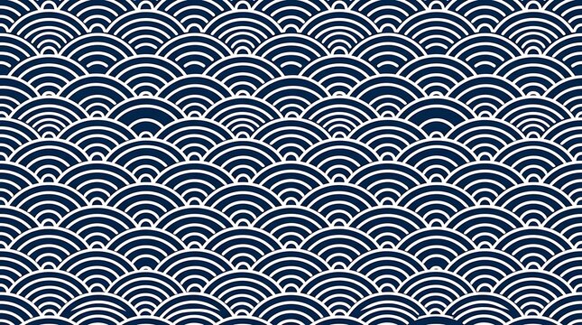 Seamless navy blue and white traditional japanese wave pattern