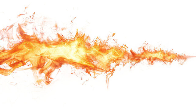 Dynamic horizontal fire flame streak with sharp edges and burning embers isolated on transparent background with embers glowing orange displays dynamic flames heat