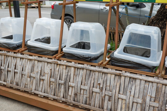 Recycling and Waste assorting trashcans on the street at a in Japan,Japanese garbage.